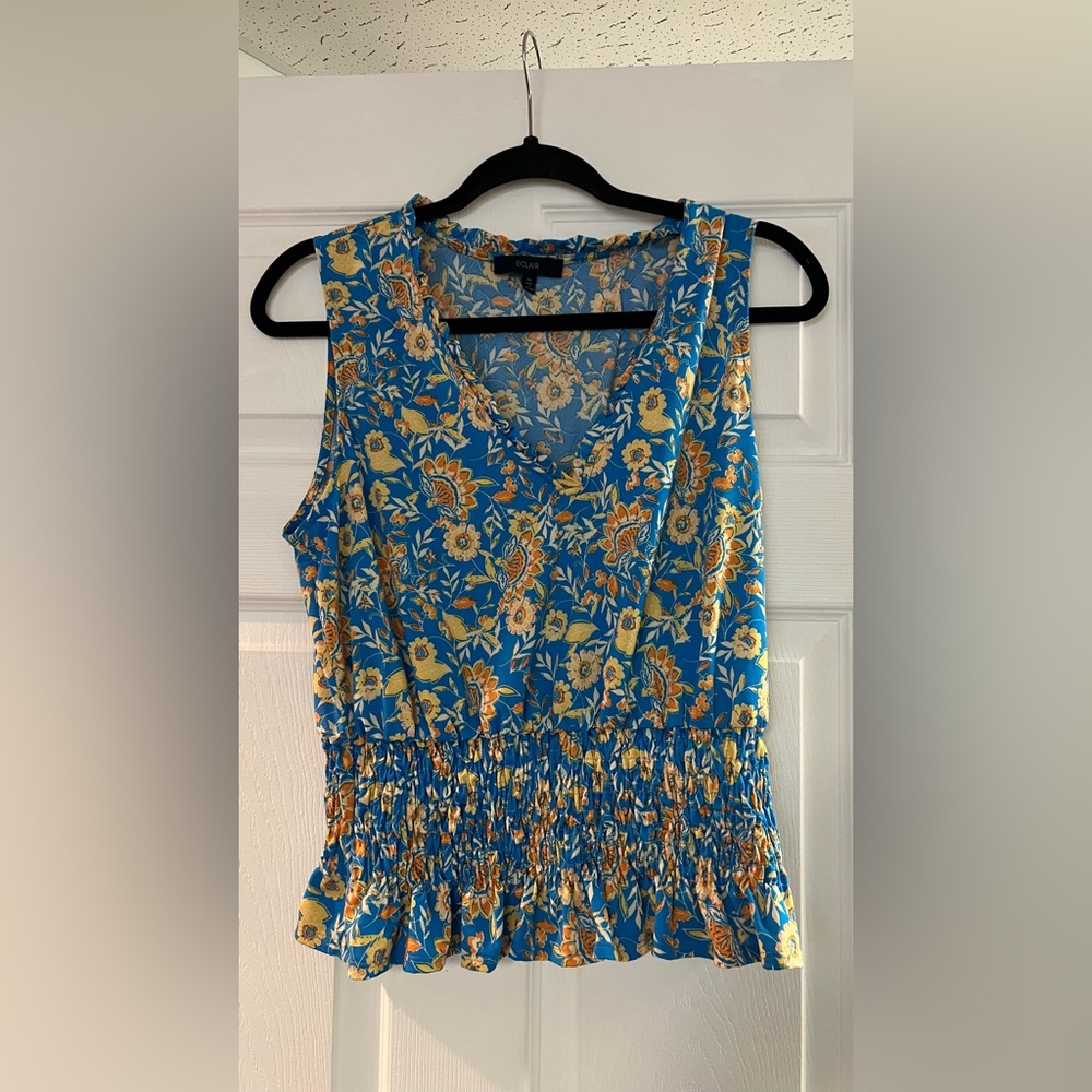 Eclair Floral Blue Sleeveless Top
